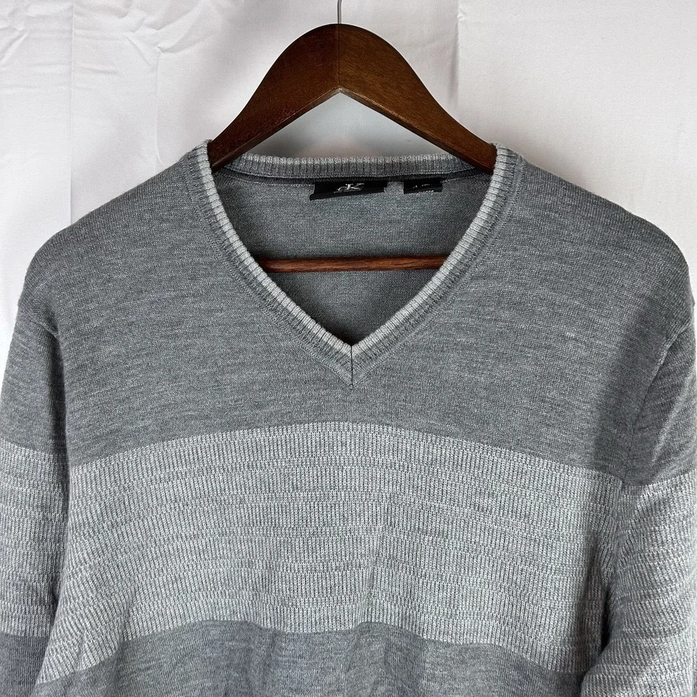 Calvin Klein Men's Merino Wool Blend‎ Gray Sweater Lightweight Size Large